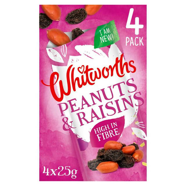 Whitworths Peanuts & Raisins 4x25g Lunchbox snacking Sainsburys   