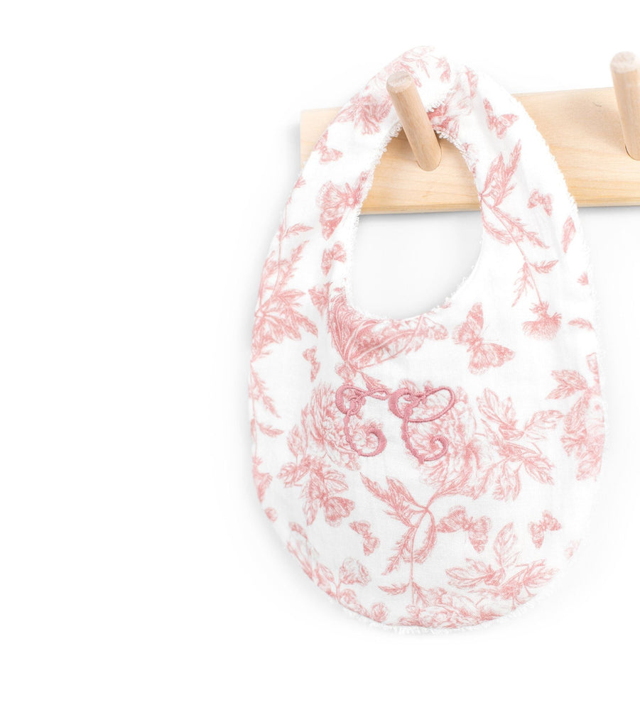 Embroidered Toile de Jouy Bib