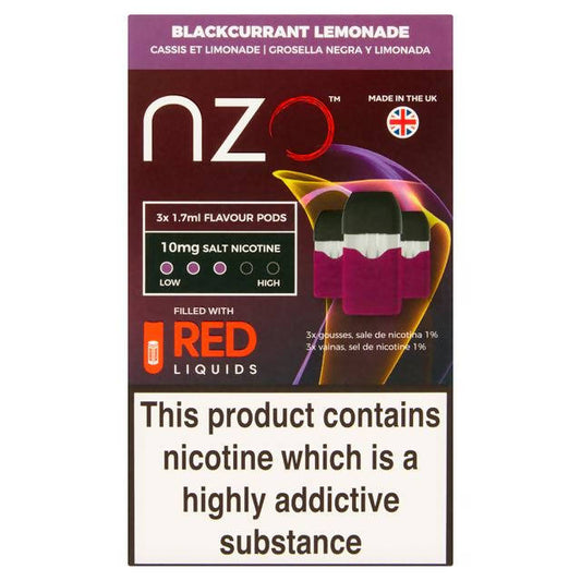 NZO Red Liquids Blackcurrant Lemonade Re-Fill Cartridge Salt Nicotine 10mg smoking control Sainsburys   