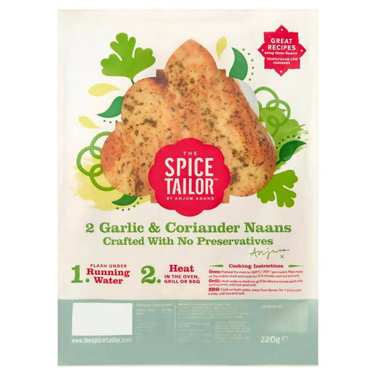 The Spice Tailor Garlic & Coriander Naans Hand-Stretched & Flame-Baked x2 220g Indian Sainsburys   