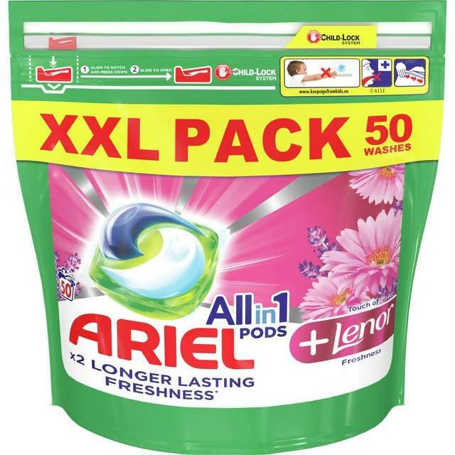 Ariel All-in-1 Pods & Lenor Freshness Washing Liquid Capsules 50 Washes - McGrocer