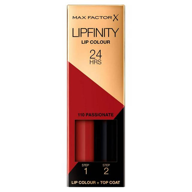 Max Factor Lipfinity Lip Colour Lipstick, 2-Step Long Lasting, 110 Passionate, 2.3ml + 1.9g - McGrocer