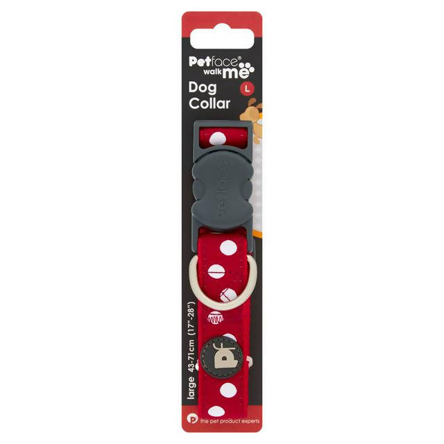 Petface Walk Me Cherry/White Dots Dog Collar Large