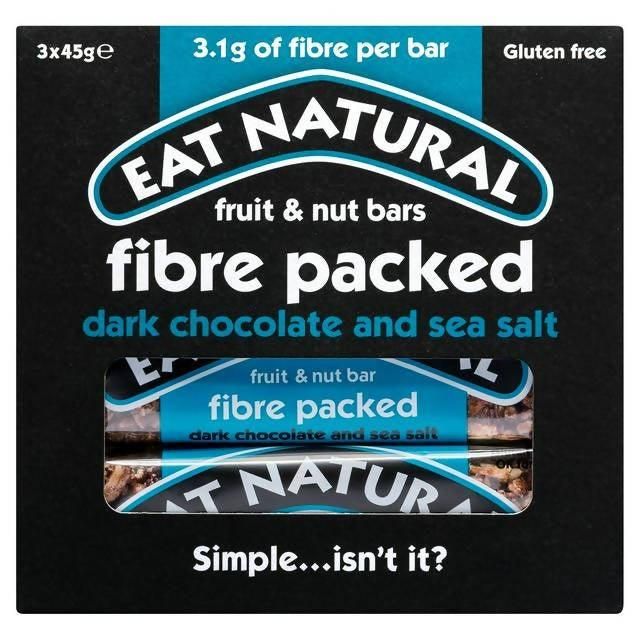 Eat Natural Fibre Packed Fruit & Nut Bars Dark Chocolate and Sea Salt 3 x 45g