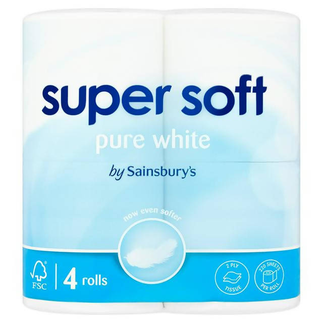 Sainsbury's Super Soft Toilet Tissue, Pure White x4 Rolls