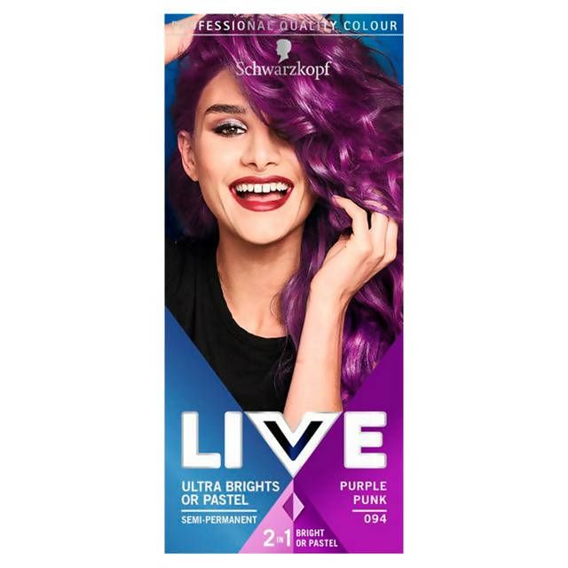 Schwarzkopf Live Ultra Brights or Pastel Semi-Permanent Hair Dye, Purple Punk 094 Beauty at home Sainsburys   