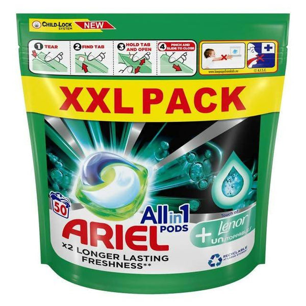 Lessive capsules Ariel Allin1 pods + Lenor unstopabbles x38
