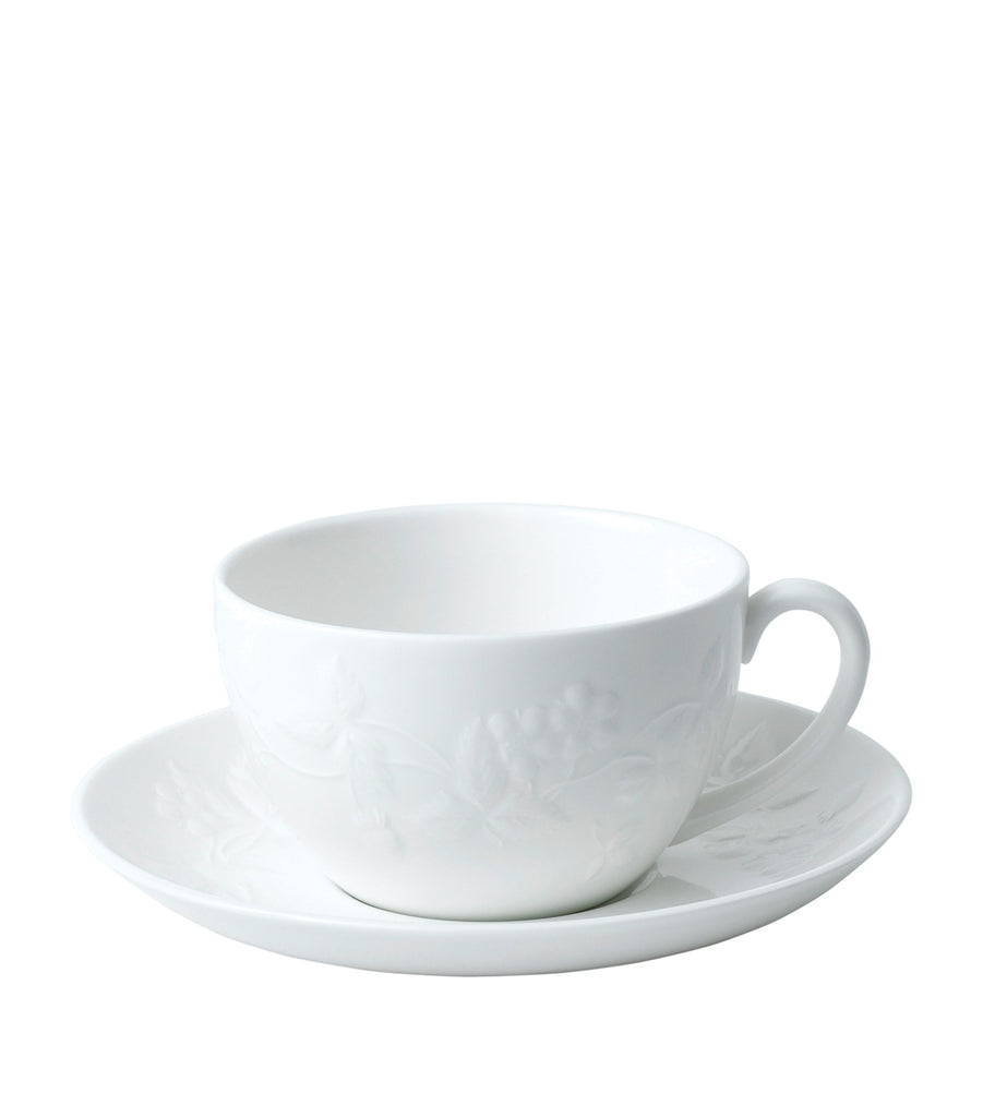 Wild Strawberry White Teacup and Saucer