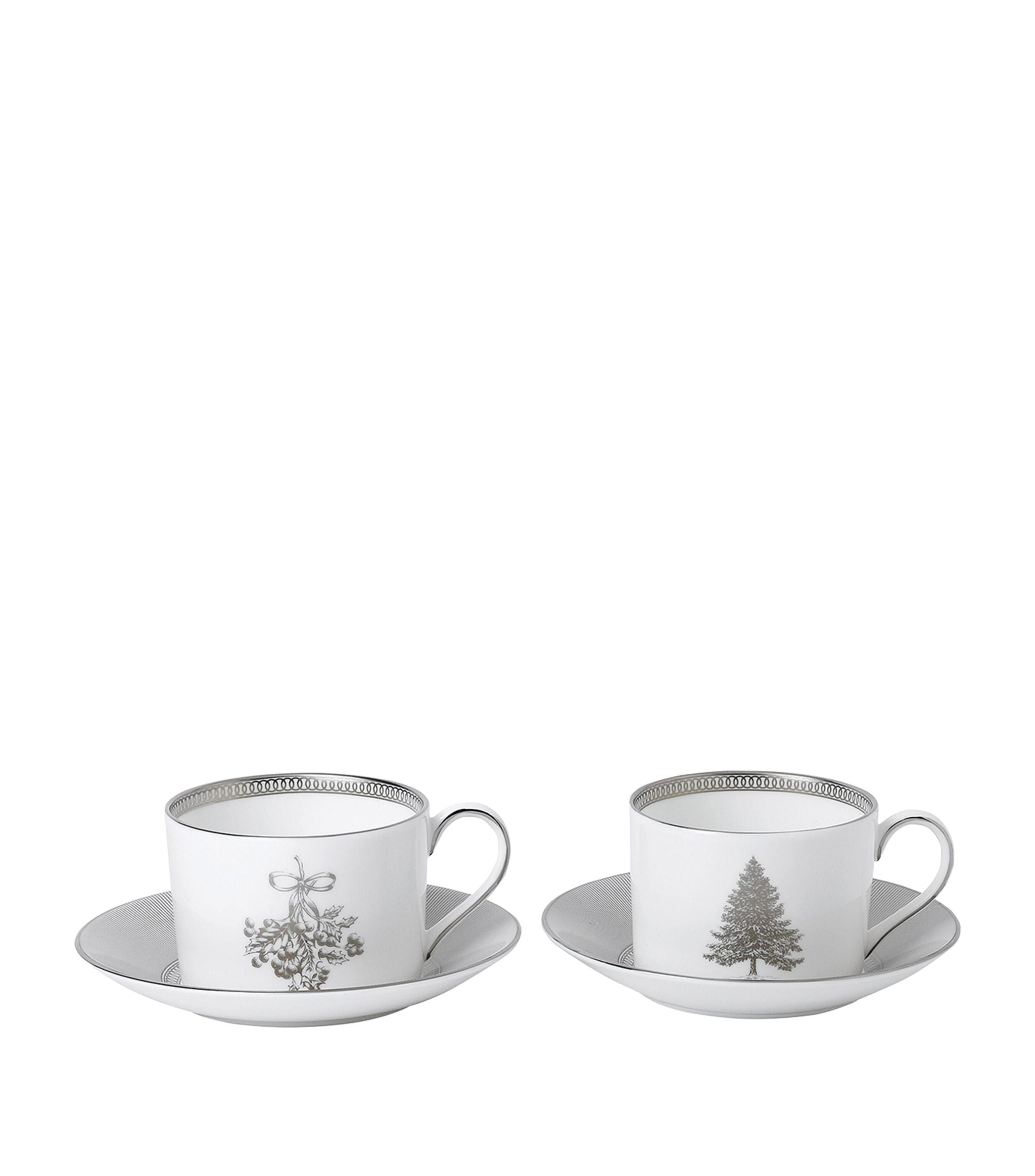 Winter White Teacups and Saucers (Set of 2) GOODS Harrods   