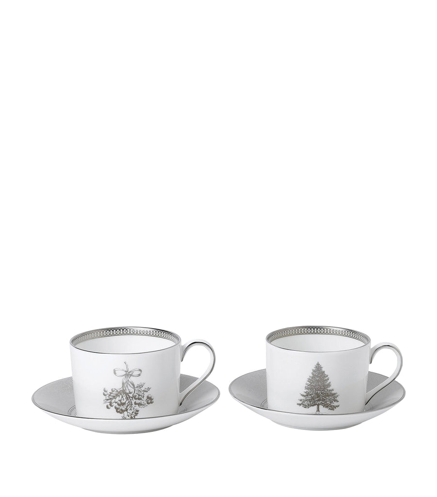 Winter White Teacups and Saucers (Set of 2)