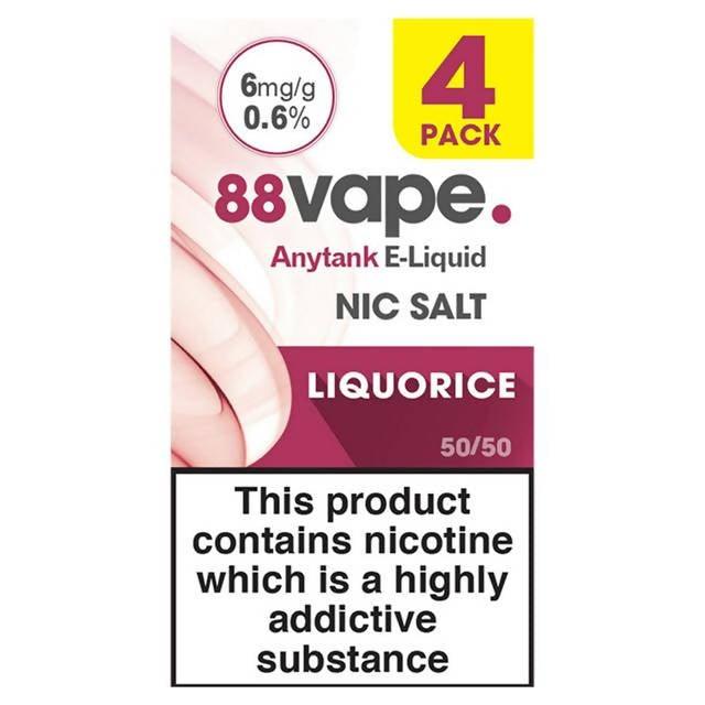 88Vape Anytank E-Liquid Nic Salt Liquorice 6mg 4 Pack