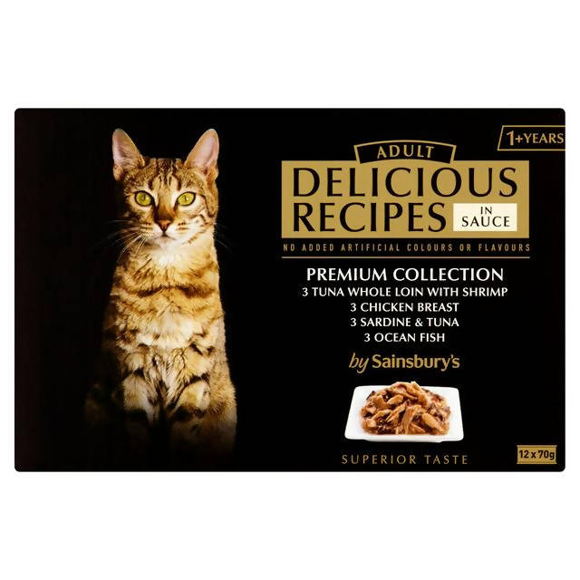 Sainsbury's Delicious Recipes 1+ Adult Cat Food Premium Collection 12 x 70g Cat pouches & trays Sainsburys   