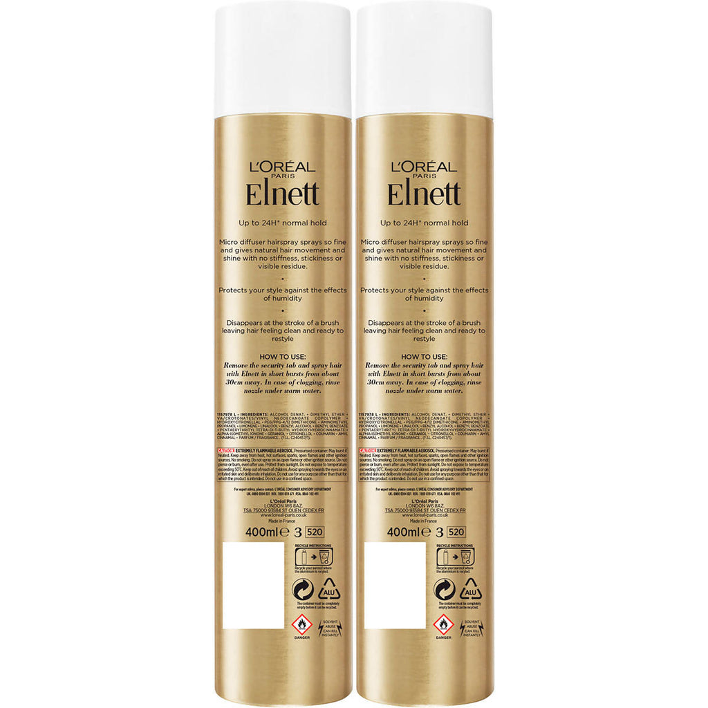 L'Oreal Elnett Hairspray Extra Strength, 2 x 400ml