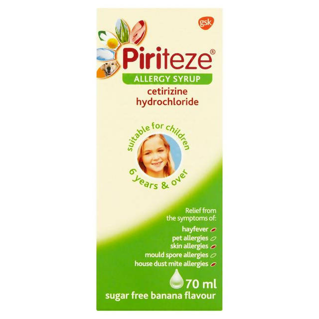 Piriteze Allergy & Hayfever Syrup Sugar Free Banana Flavour 70ml - McGrocer