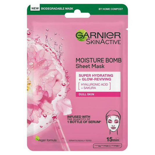Garnier Moisture Bomb Sakura Hydrating Face Sheet Mask Dull Skin 28g For her Sainsburys   
