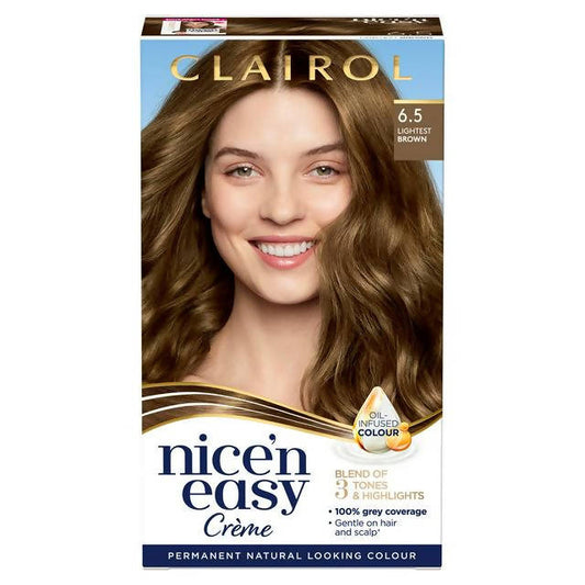Clairol Nice'n Easy Crème Natural Looking Oil-Infused Permanent Hair Dye Lightest Brown 6.5 Brunette Sainsburys   