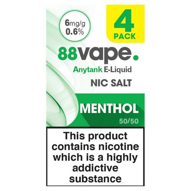 88Vape Anytank E-Liquid Nic Salt Menthol 6mg 4 Pack