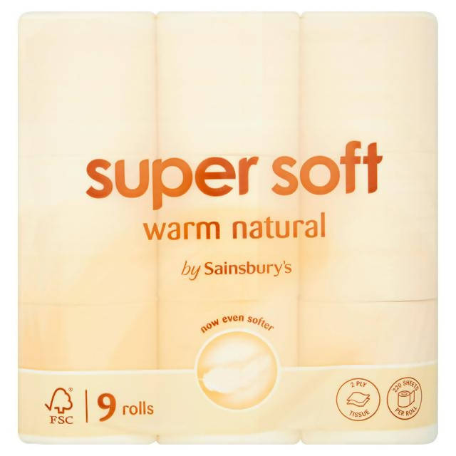 Sainsbury's Super Soft Toilet Tissue, Warm Natural x9 Rolls