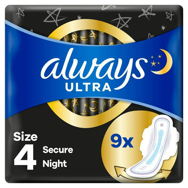 Always Ultra Secure Night (Size 4) Sanitary Towels Wings x9 feminine care Sainsburys   