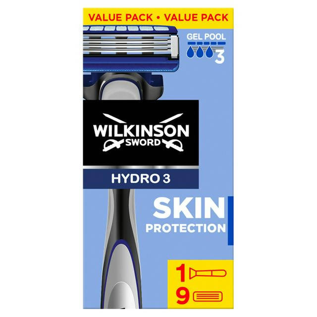 Wilkinson Sword Hydro 3 Skin Protection Men's Razor with 9 Blades men's razors & blades Sainsburys   